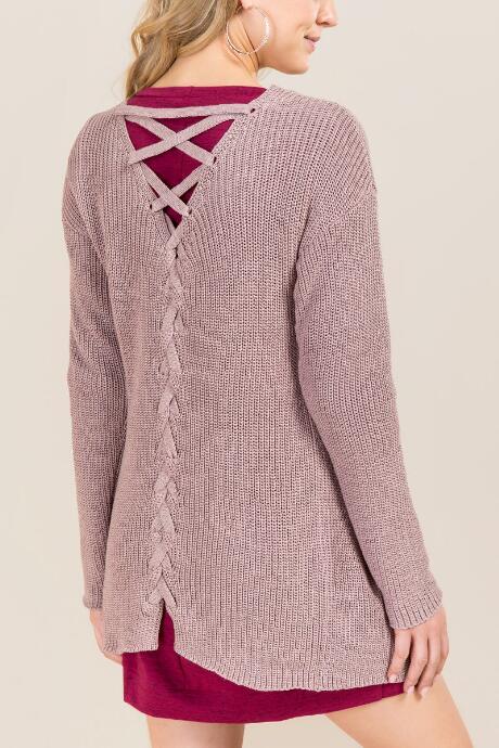 Francesca's Kaia Lace Up Back Cardigan - Mauve