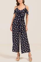 Francesca Inchess Esme Ruffle Mock Tie Waist Jumpsuit - Navy