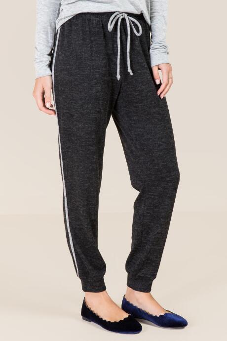 Francesca Inchess Cassia Brushed Hacci Side Stripe Jogger - Black