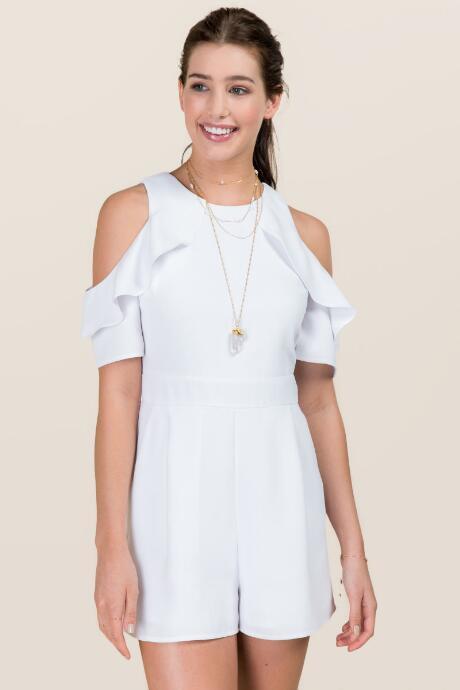 Mi Ami Bekah Ruffle Cold Shoulder Romper - White