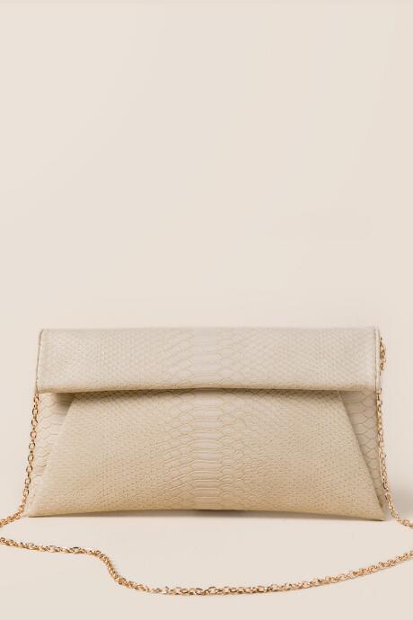 Francesca's Fianna Snake Skin Crossbody Clutch - Cream