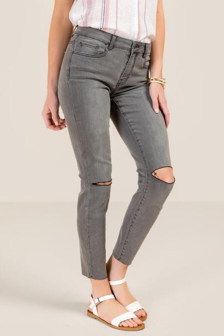 Francesca Inchess Harper Heritage Mid Rise Scissor Hem Jeans - Gray