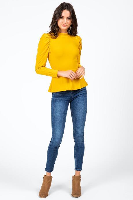 Francesca's Monae Mutton Sleeve Peplum Top - Topaz