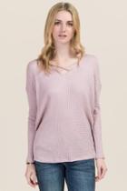 Ayla Sheryl Long Sleeve X Neck Waffle Top - Mauve