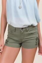 Harper Mid Rise Embroidered Olive Jean Shorts - Dark Olive