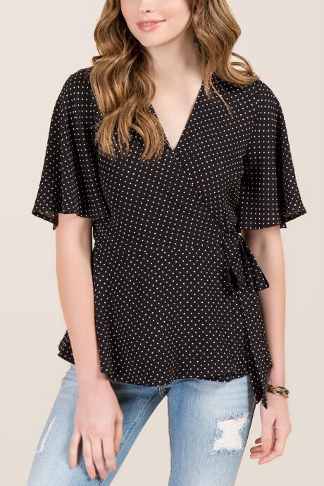 Francesca's Celeste Polka Dot Wrap Blouse - Black/white