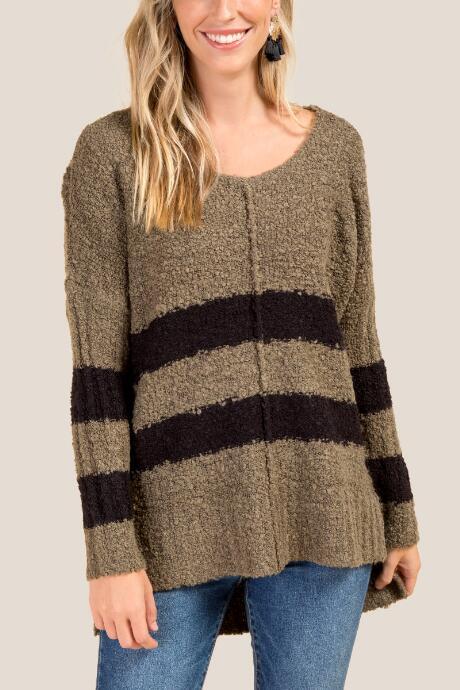 Francesca Inchess Rylie Drop Shoulder Stripe Sweater - Olive