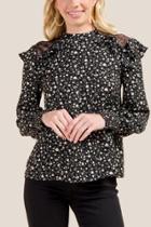 Francesca Inchess Anna Floral Peasant Sleeve Lace Blouse - Black/white