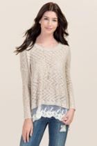 Francesca's Lauren Lace Up Pullover - Taupe