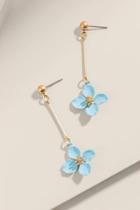 Francesca's Jamie Linear Flower Earrings - Light Blue