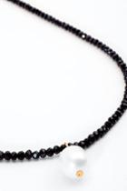 Francesca's Sage Beaded Pearl Pendant Necklace - Black