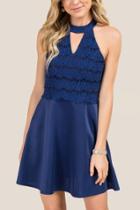 Francesca's Addison Keyhole Neck Lace A-line Dress - Navy