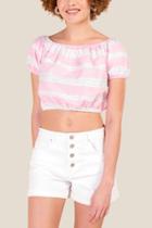 Francesca's Helene Striped Crop Top - Pink