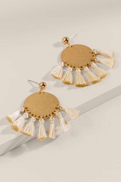 Francesca's Jaelynn Tasseled Circle Drop Earrings - Ivory