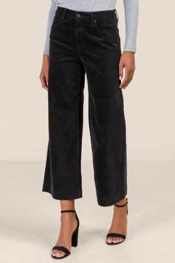 Francesca's Harper Heritage High Rise Wide Crop Velvet Jeans - Black