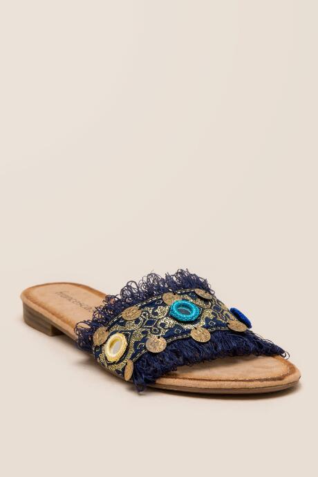 Francescas Aliyah Embroidered Slide - Navy