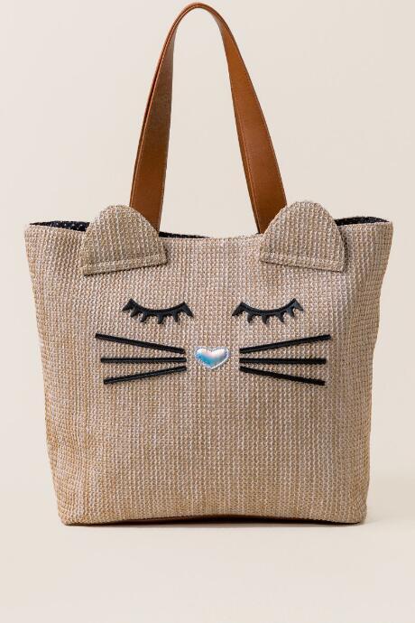 Francesca's Miranda Cat Beach Tote - Tan