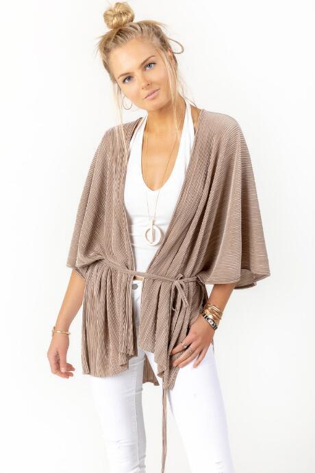 Francesca's Sandy Pleated Kimono - Sand