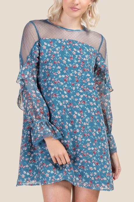 Francesca's Elizabeth Floral Shift Dress - Dark Teal