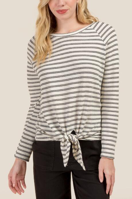 Francesca Inchess Sterling Textured Stripe Knot Front Tee - Ivory