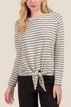 Francesca Inchess Sterling Textured Stripe Knot Front Tee - Ivory