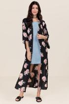 Blue Rain Eva Floral Maxi Kimono - Black