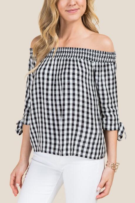 Francesca Inchess Madison Tie Sleeve Off The Shoulder Top - Black