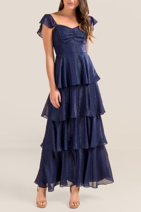 Francesca Inchess Skylar Shine Ruffle Maxi Dress - Navy