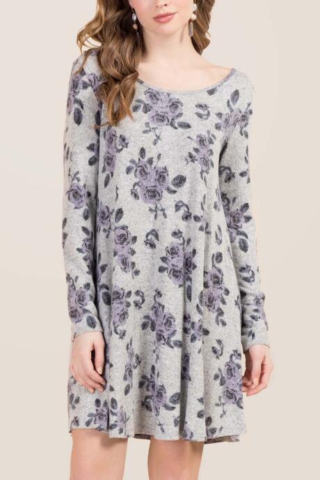 Francesca's Lilian Marled Floral Hacci Dress - Orchid