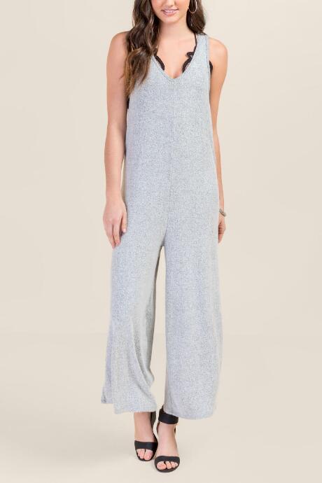 Francesca's Angelina Racerback Knit Jumpsuit - Heather Gray