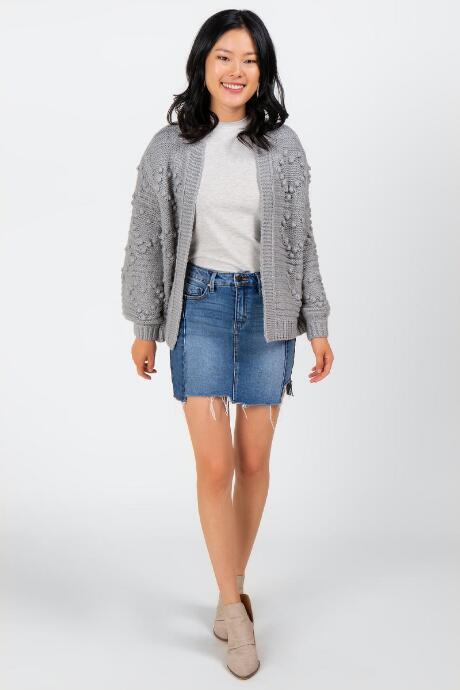 Francescas Cabrina Bobble Sleeve Cardigan - Heather Gray