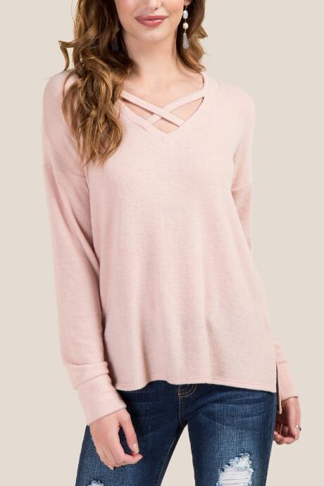 Francesca's Nessa Lattice Hacci Top - Pink