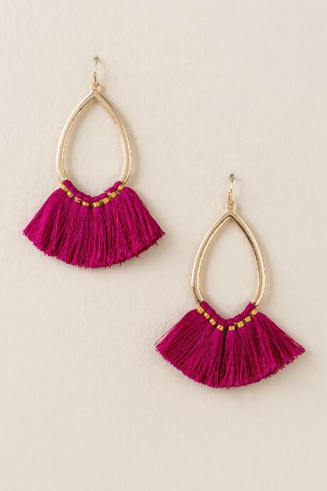 Francesca's Brook Oval Mini Tassel Earrings - Magenta