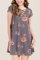 Francesca's Khloe Lattice Neck Knit Shift Dress - Gray