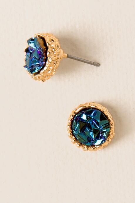 Francesca's Ming Druzy Stud In Blue - Blue