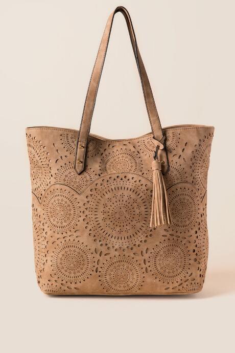 Francesca's Laura Perforated Tote - Cognac