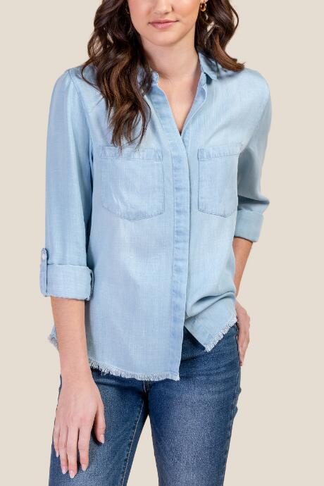 Francesca's Dana Frayed Hem Button Down Top - Lite