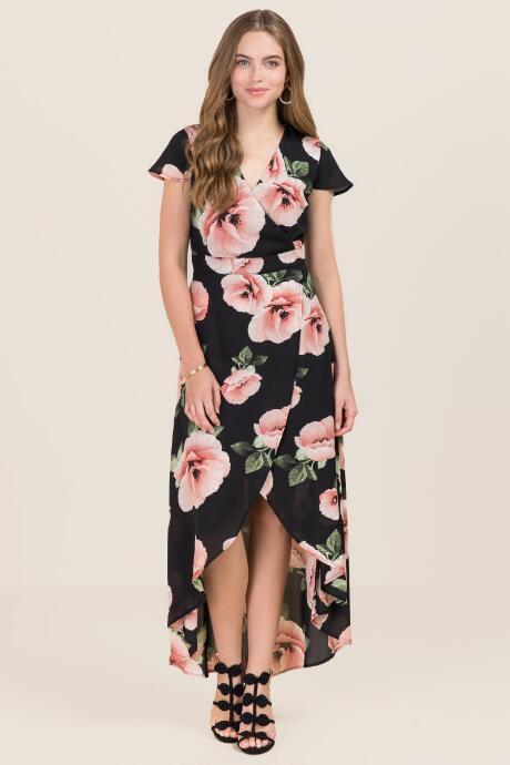 Alya Carlene Floral Wrap Dress - Black