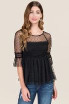 Blue Rain Ida Smocked Swiss Dot Blouse - Black