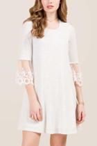 Francesca's Raven Lace Sleeve Waffle Dress - Heather Oat