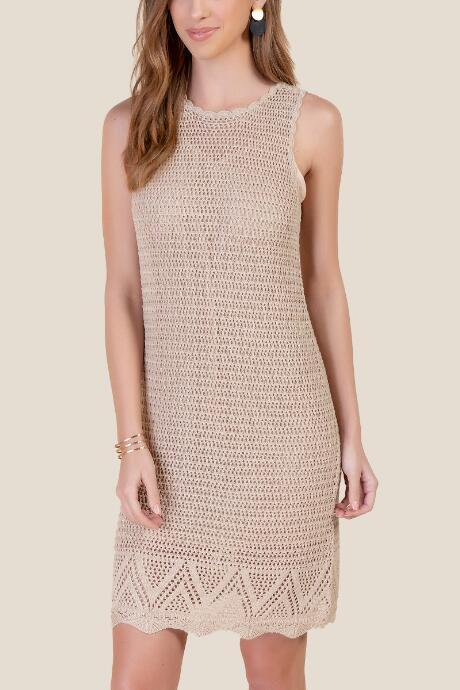 Francesca's Deanna Open Crochet Shift Dress - Sand