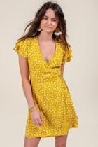 Francesca's Varena Floral Wrap Dress - Mustard