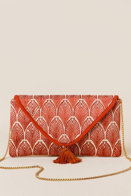 Francesca's Jeslyn Embroidered Leaf Clutch - Amber