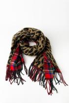 Francesca's Double Sided Plaid & Leopard Scarf - Red