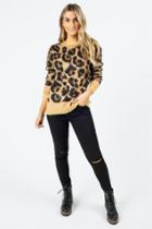 Francesca's Landly Leopard Fuzzy Sweater - Tan