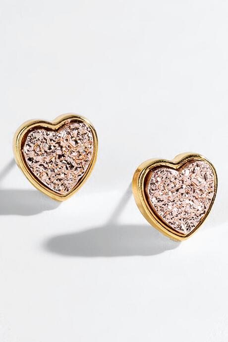 Francesca's Sarah Heart Druzy Studs - Rose/gold