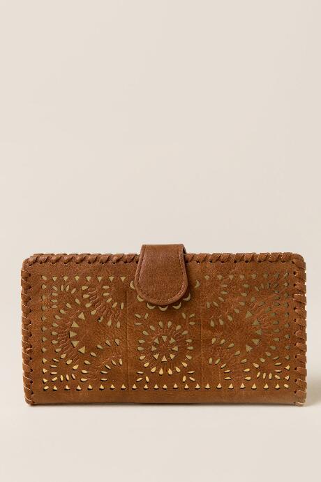 Francesca's Asli Perforated Whipstitch Wallet - Tan