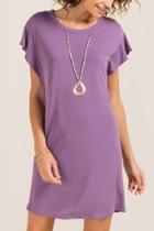Francesca's Libby Ruffle Sleeve Knit Dress - Vintage Purple