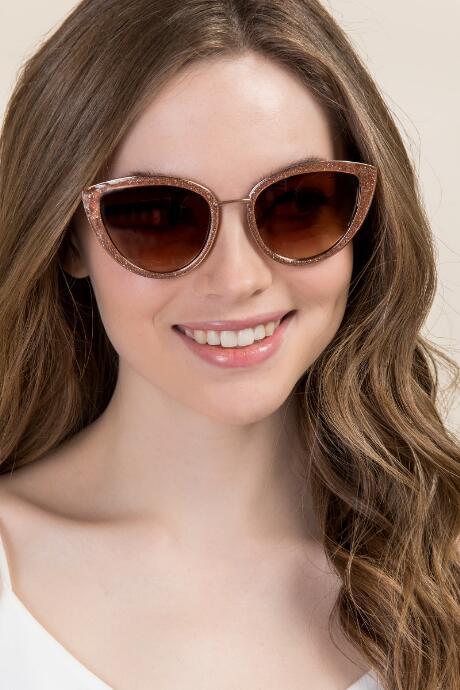 Francesca's Elma Glitter Cat Eye Sunglasses - Rose/gold