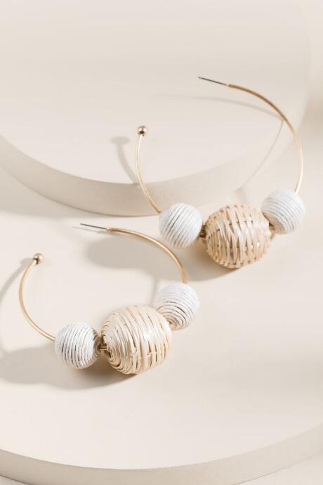 Francesca's Mia Rattan Bauble Hoops - Ivory